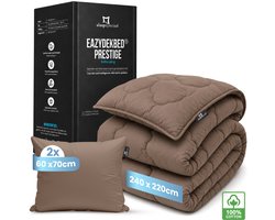 Slaapspeciaal Eazydekbed Prestige Bruin - Wasbaar Dekbed - Dekbed zonder Overtrek - Hoesloos Dekbed - All Year Dekbed - 2 in 1 Dekbed - Incl. 2 Kussenslopen - 240x220 cm - 100% Katoen