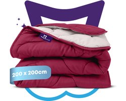 Slaapspeciaal Eazydekbed Series Rood/Creme - Dekbed zonder Overtrek - Wasbaar Dekbed - Zomerdekbed - Hoesloos Dekbed - 2 in 1 Dekbed - Dekbed met Vaste Overtrek - Duo Kleur Dekbed - 200x200 cm