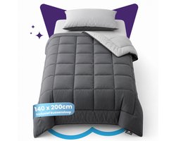Slaapspeciaal Eazydekbed Supersoft Grijs/Antraciet - Wasbaar Dekbed - Dekbed zonder Overtrek - Hoesloos Dekbed - All Year Dekbed - 2 in 1 Dekbed - Incl. Kussensloop - 140x200 cm