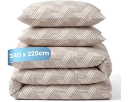 Slaapspeciaal Essential Print Geo Taupe - Dekbed zonder Overtrek - Wasbaar Dekbed - Hoesloos Dekbed - All Year Dekbed - 2 in 1 Dekbed - Incl. 2 Kussensloop - 240x220 cm