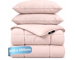 Slaapspeciaal Teddydekbed - Dekbed zonder overtrek - Roze - 200x200 cm - Inclusief 2 Kussenslopen 60x70 cm