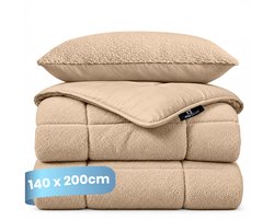 Slaapspeciaal Teddydekbed - Dekbed zonder overtrek - Winterdekbed - Wasbaar dekbed zonder overtrek - Hoesloos dekbed - Fluffy - 2 in 1 Dekbed - Taupe - 140x200 cm - Inclusief Kussensloop 60x70 cm