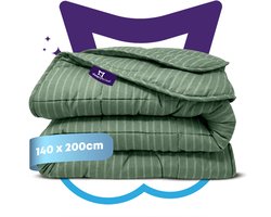 Slaapspeciaal Zomerdekbed zonder Overtrek - eazydekbed Series - Groen Gestreept - Wasbaar Dekbed - Licht en Ademend Hoesloos Dekbed - Gestreept Design - 140x200 cm - Gekleurd dekbed - Eenpersoons Dekbed