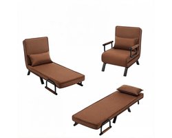 Slaapstoel - 60x184 cm - Inklapbare Slaapbank - Zetelbed – Slaapfauteuil 1 Persoon - Bruin