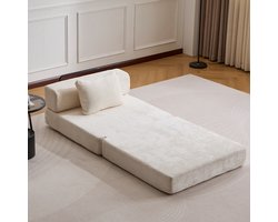 Slaapstoel - Chenille Slaapbank Opvouwbaar - Slaapbank - Logeerbed - Zetelbed - Slaapfauteuil - Vouwbed - Comfortabele 2-in-1 Sofa en Bed - 1 persoons - en Slaapplezier in Eén - Beige