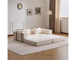Slaapstoel - Chenille Slaapbank Opvouwbaar - Slaapbank - Logeerbed - Zetelbed - Slaapfauteuil - Vouwbed - Comfortabele 2-in-1 Sofa en Bed - 2 persoons - en Slaapplezier in Eén - Beige