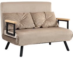 Slaapstoel - logeerbed - houten armleuningen - metalen frame - tot 120 kg - 102x73x81 cm - lichtbruin