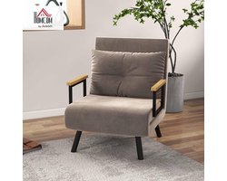 Slaapstoel Medahomestore VelvetEase – Luxe Opklapbed met Bedfunctie & Verstelbare Rugleuning – Fluwelen Relaxstoel met Kussen – Comfortabele 1-Persoons Slaapbank – Lichtbruin – 63x73x81 cm