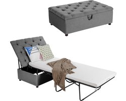 Slaapstoel met bedfunctie, 2-in-1 logeerbed en voetenbank inklapbaar, stoel met matras 182 x 78 cm, totale afmetingen 226 x 103 x 97 cm