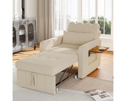 Slaapstoel met Tafel - Zetelbed Stoelbed - Ontspannen Zitten - Verstelbare Rugleuning - 108 x 85 x 86 cm - Beige