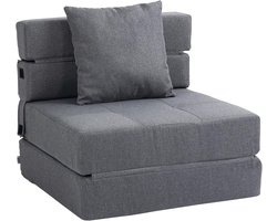 Slaapstoel – Relaxstoel – Bedstoel – Klapstoel – 2-in-1 Slaapbank – Compact Formaat – Wasbare Kussenhoes – Grijs Polyester-Katoen