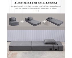 Slaapstoel – Relaxstoel – Bedstoel – Klapstoel – 2-in-1 Slaapbank – Compact Formaat – Wasbare Kussenhoes – Grijs Polyester-Katoen