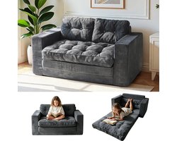 Slaapstoel - Slaapbank - 2-in-1 Uitklapbare Logeerbed - Zetelbed - Slaapfauteuil - Vouwbed - 2 persoons - Zeer comfortabel - 143x227x62 cm - Tot 150 kg Draagvermogen - Grijs