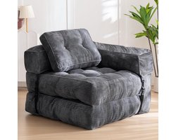 Slaapstoel - Slaapbank - 3-in-1 Uitklapbare Logeerbed - Zetelbed - Slaapfauteuil - Vouwbed - 1 persoons - Zeer comfortabel - 170x85x22 cm - Tot 150 kg Draagvermogen - Grijs