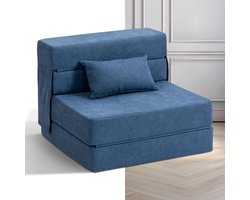 Slaapstoel - Uitklapbaar - Slaapbank - Logeerbed - Zetelbed - Slaapfauteuil - Vouwbed - 1 persoons - Zeer comfortabel - Donkerblauw