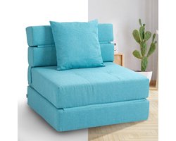Slaapstoel - Uitklapbaar - Slaapbank - Logeerbed - Zetelbed - Slaapfauteuil - Vouwbed - 1 persoons - Zeer comfortabel - Lichtblauw