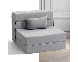 Slaapstoel - Uitklapbaar - Slaapbank - Logeerbed - Zetelbed - Slaapfauteuil - Vouwbed - 1 persoons - Zeer comfortabel - Lichtgrijs