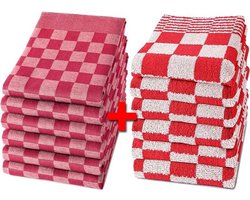 Slaaptextiel HORECA Theedoeken en Keukendoeken Set - 6 Theedoeken - 6 Keukendoeken - Horecakwaliteit - Geblokt - Rood