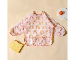 Slab - baby - kinderen - lange mouwen - regenboog - licht roze - kliederschort - wasbaar - waterproof - schilderen - eten - knutselen