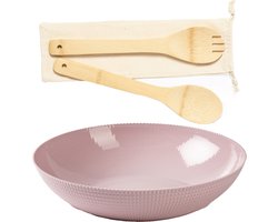 Slakom en bamboe slabestek - Kunststof - Roze - D30 cm