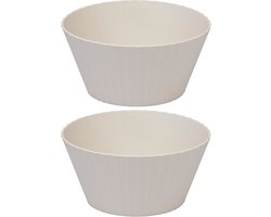 Slakom/Saladekom - Serveerschaal/Fruitschaal - Kunststof beige - 3750ml D25cm - Set van 2 stuks