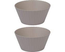 Slakom/Saladekom - Serveerschaal/Fruitschaal - Kunststof grijs - 3750ml D25cm - Set van 2 stuks