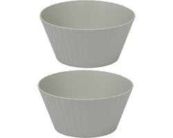 Slakom/Saladekom - Serveerschaal/Fruitschaal - Kunststof groen - 3750ml D25cm - Set van 2 stuks