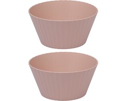 Slakom/Saladekom - Serveerschaal/Fruitschaal - Kunststof roze - 3750ml D25cm - Set van 2 stuks