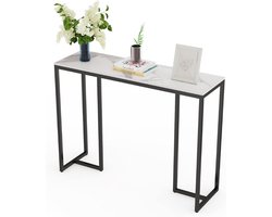 Slanke Consoletafel 100 Cm - Wit Marmeren Effect Hoogglans Bureau Met Zwarte Poot - Smalle Moderne Bank Bijzettafel Voor Woonkamer En Gang