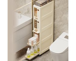Slanke Hoge Kast - Smalle Opberger - Badkamer Organiseren - Vocht en stof bescherming - 15 cm breed - Wit