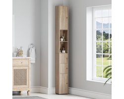 Slanke hoge opbergkast met 4 deuren en open vakken voor badkamer of keuken