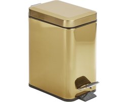 Slanke Pedaalemmer - Metalen Afvalemmer - Badkamer Kantoor - Uitneembaar Inzetstuk - 3 Liter 28.5x14.5x24cm - Zacht Messing