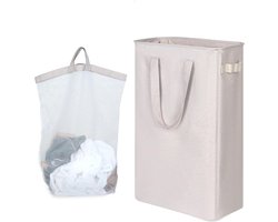 Slanke wasmand - 50 liter - afneembare en wasbare binnenzak - handgrepen - opbergmanden voor kleding speelgoed handdoeken - zilvergrijs