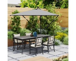 Sledeparasol Ø260 cm parasol met UV-bescherming 50+ waterafstotende zwengelparasol met standaard, hoes, zwengel, windbescherming, marktparasol kantelbare tuinparasol voor balkon terras grijs