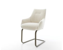 Sledestoel Alja-Flex met armleuning sledemodel vlak afwerking met titanium teddy beige pocketveer kern