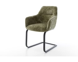 Sledestoel Pejo-Flex sledemodel vlak zwart chenille olijfgroen pocketveer kern