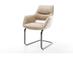 Sledestoel Yago-Flex met armleuning sledemodel vlak grafiet microvelours beige vintage pocketveer kern