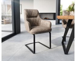Sledestoel Zelia-Flex met armleuning sledemodel vlak zwart microvelours taupe vintage pocketveer kern