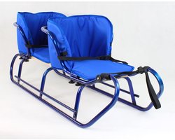 Slee voor twee kinderen - 2-in-1 duo-slee met rugleuningen en matrassen - metaal - voetsteunen - comfortabelラン