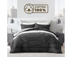 Sleep Comfy Cottiva Series - All Year Dekbed zonder overtrek - Antraciet & Lichtgrijs | 140x200 cm - Wasbaar hoesloos dekbed - Binnen & Buiten - 100% Katoen - Met Kussenslopen| Dekbed in Kleur - OEKO Green - Droogt Snel