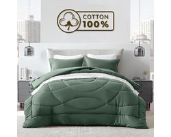 Sleep Comfy Cottiva Series - All Year Dekbed zonder overtrek - Bosgroen & Peppermint | 140x200 cm - Wasbaar hoesloos dekbed - Binnen & Buiten - 100% Katoen - Met Kussenslopen| Dekbed in Kleur - OEKO Green - Droogt Snel
