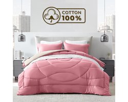 Sleep Comfy Cottiva Series - All Year Dekbed zonder overtrek - Roze & Crème | 140x200 cm - Wasbaar hoesloos dekbed - Binnen & Buiten - 100% Katoen - Met Kussenslopen| Dekbed in Kleur - OEKO Green - Droogt Snel