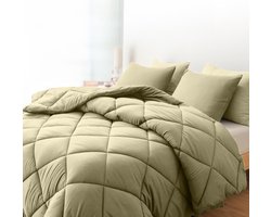 Sleep Comfy - Deluxe 2-in-1 Herfst Dekbed - 140x200 cm - Khaki - met Kussensloop 60x70 cm - Dekbed zonder overtrek - Ademend & Anti Allergie - Hoesloos Dekbed - Stijl, Comfort en Innovatie voor Elke Dag & Nacht Camping & In de Caravan