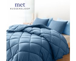 Sleep Comfy - Deluxe 2-in-1 Lente Dekbed - 140x200 cm - Aegean Blue - met 1 Kussensloop 60x70 cm- Dekbed zonder overtrek - Ademend & Anti Allergie - Hoesloos Dekbed - Stijl, Comfort en Innovatie voor Elke Dag & Nacht - Camping & In de Caravan