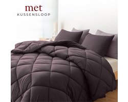 Sleep Comfy - Deluxe 2-in-1 Lente Dekbed - 240x220 cm - Black Bean - met Kussensloop 60x70 cm - Dekbed zonder overtrek - Ademend & Anti Allergie - Hoesloos Dekbed - Stijl, Comfort en Innovatie voor Elke Dag & Nacht - Camping & In de Caravan