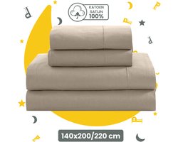Sleep Comfy - Elegance Series | Premium Dekbedovertrek - 100% Katoen | Comfortabel & Ademend - Satijn Beddengoed - Slaapkamer | Ultra Soft Cotton - 140x200/220cm + Kussensloop 60x70cm - Taupe