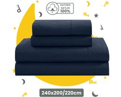 Sleep Comfy - Elegance Series | Premium Dekbedovertrek - 100% Katoen | Comfortabel & Ademend - Satijn Beddengoed - Slaapkamer | Ultra Soft Cotton - 240x200/220cm + 2 Kussenslopen 60x70cm - Navy