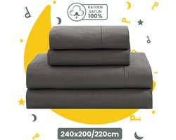 Sleep Comfy - Elegance Series | Premium Dekbedovertrek - 100% Katoen | Comfortabel & Ademend - Satijn Beddengoed - Slaapkamer | Ultra Soft Cotton - 240x200/220cm + 2 Kussenslopen 60x70cm - Antraciet