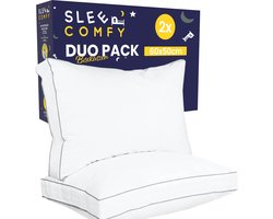 Sleep Comfy Katoen Boxkussen Set van 2 - 30 Dagen Proefslapen - Ultiem Comfort - Hotelkwaliteit Hoofdkussen - Verlicht Nek- en Rugklachten - Katoen Tijk - Orthopedisch & Ergonomisch - 50x60x10 cm