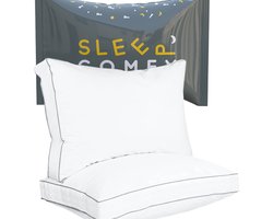 Sleep Comfy Katoen Boxkussen Set van 2 - Ultiem Comfort - Hotelkwaliteit Hoofdkussen - Verlicht Nek- en Rugklachten - Katoen Tijk - Orthopedisch & Ergonomisch - 50x60x10 cm